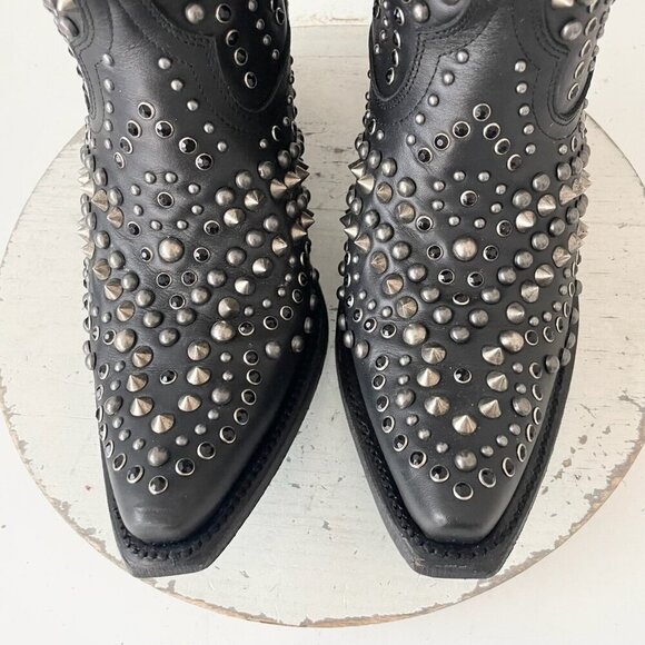 Lane DOLLY Womens Cowboy Bootie 9.5 Black Leather Western Cowgirl Short Boots - Picture 6 of 12